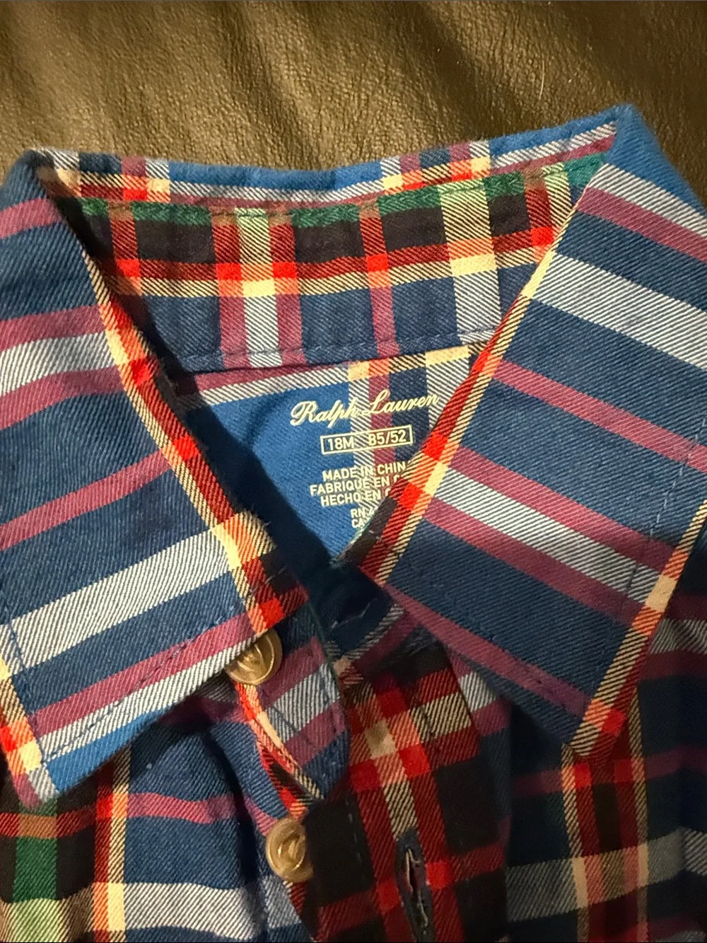 2 piece lot Ralph Lauren Baby Navy Hoodie & Blue Plaid Button-Up Shirt Set 18M